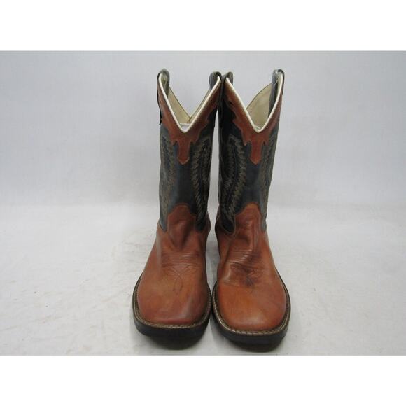 Old West Youth Size 3 D Blue Brown Leather Cowboy Western Boots - Picture 5 of 11